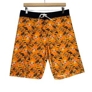 Paul Frank Men's Orange Construction Monkey Print Board Shorts Size S